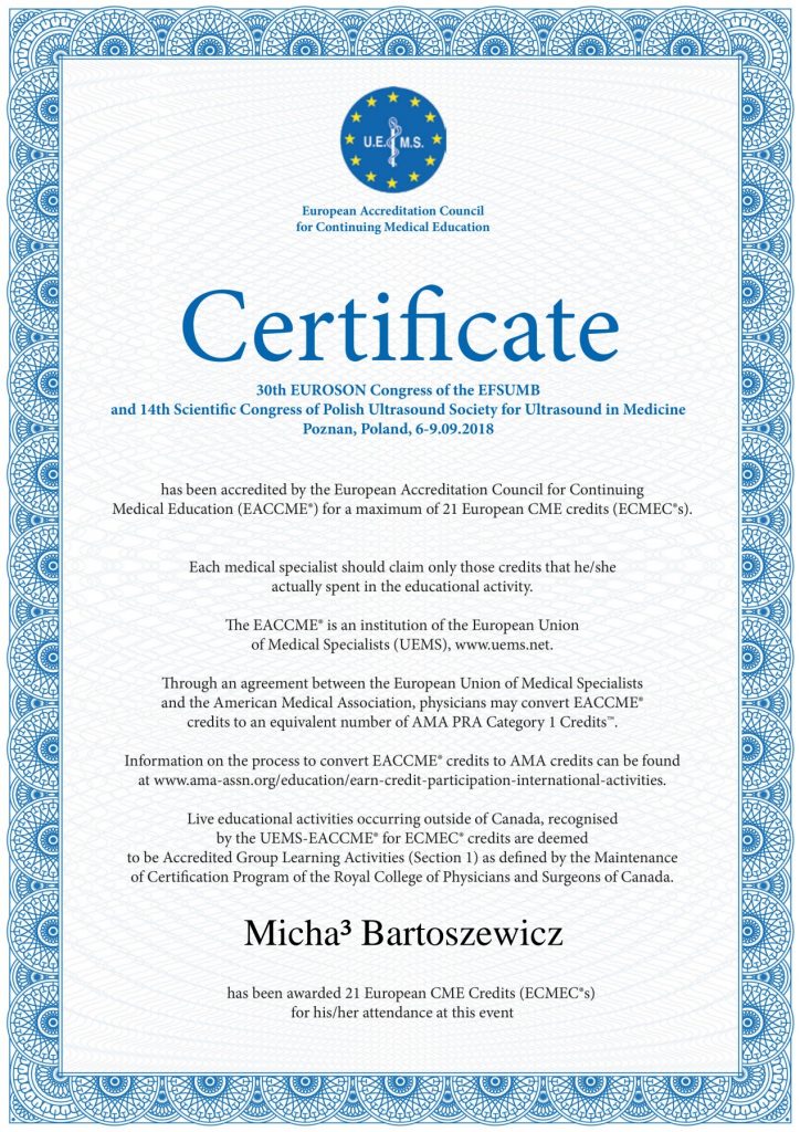 EACME Certificate Euroson 2018