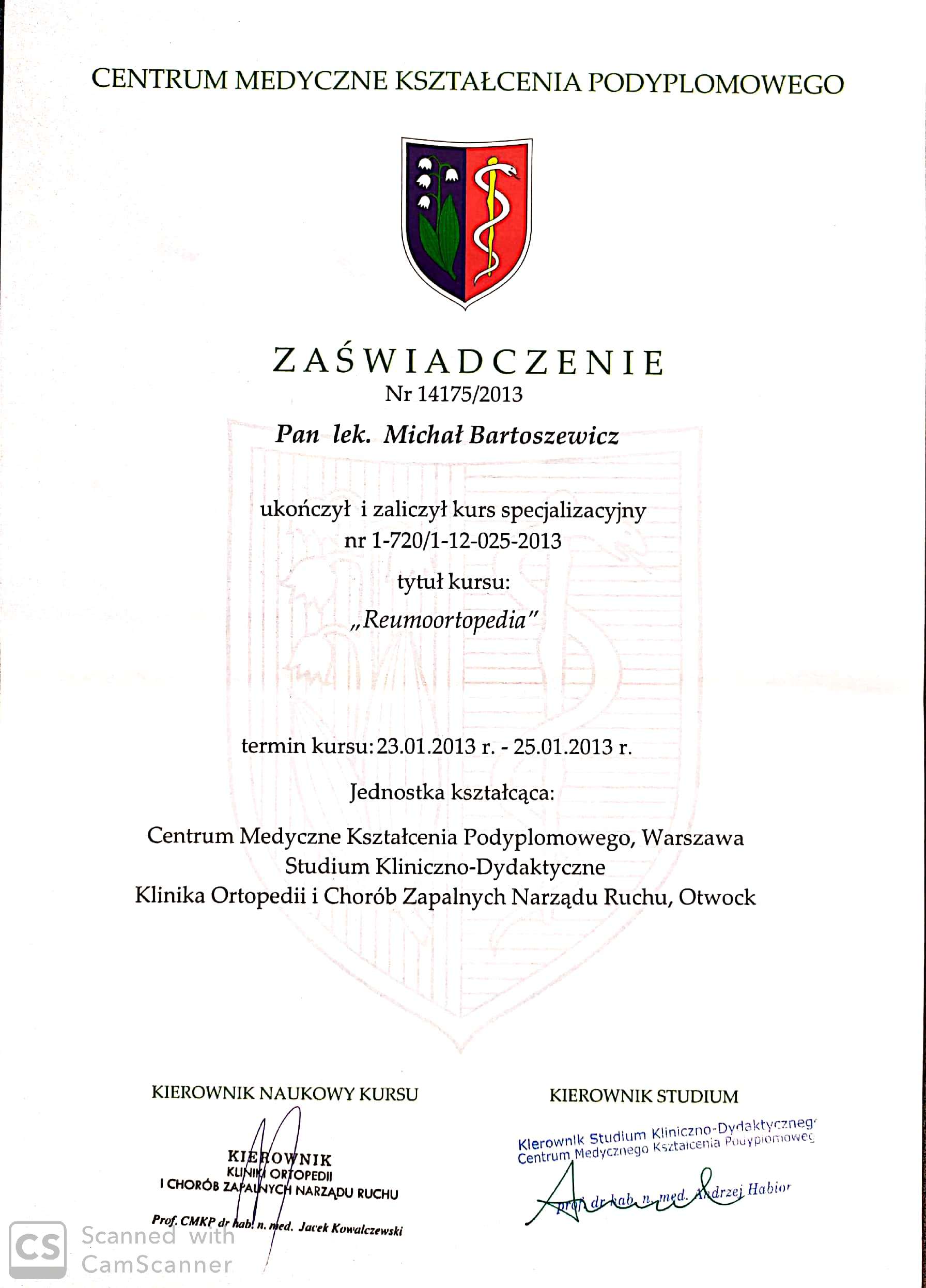 Reumoortopedia kurs prof. Kowalczewski